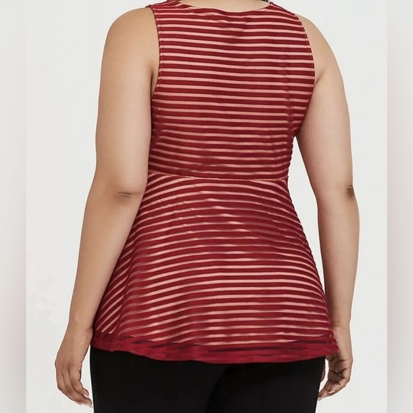 Torrid Deep Red Scoop Neck Striped Peplum Sleeveless Pullover Stretch Top Sz 2X - Picture 2 of 11